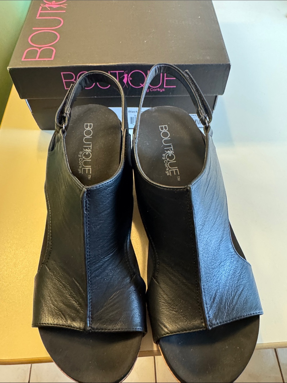 Carley Black Cork Wedge Sandals by Corky - Picture 2 of 4
